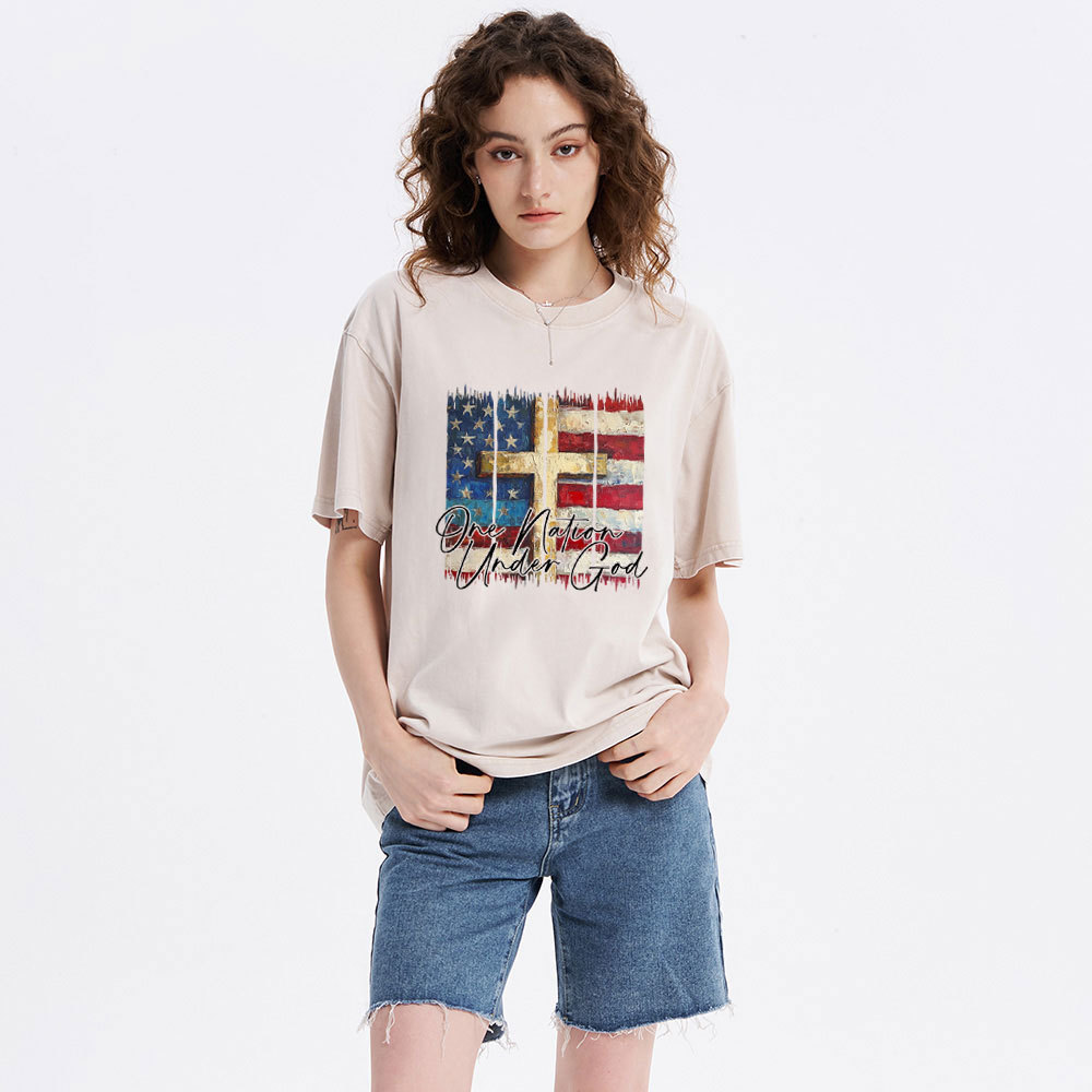 One Nation Under One God Cross Christian Washed T-Shirt