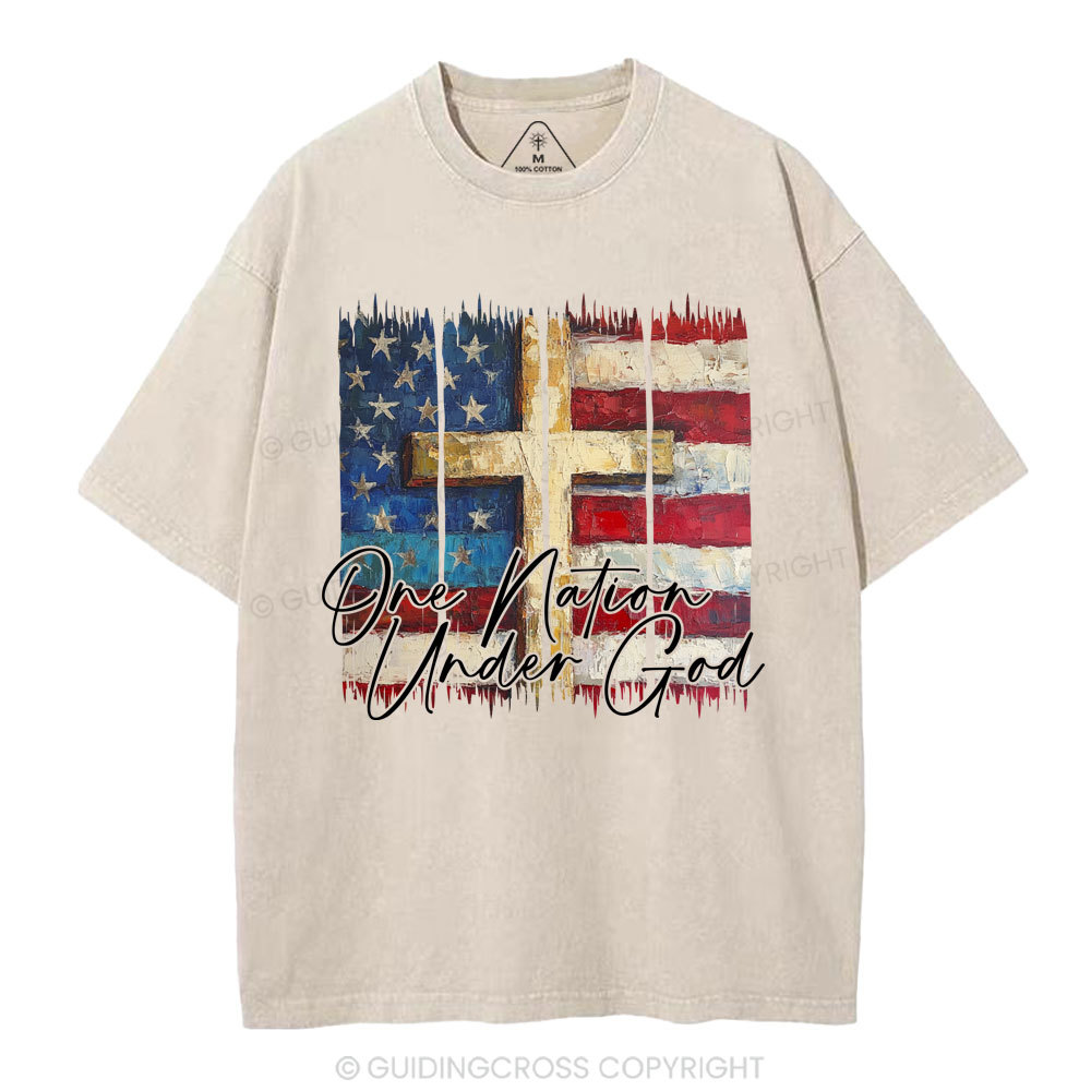 One Nation Under One God Cross Christian Washed T-Shirt
