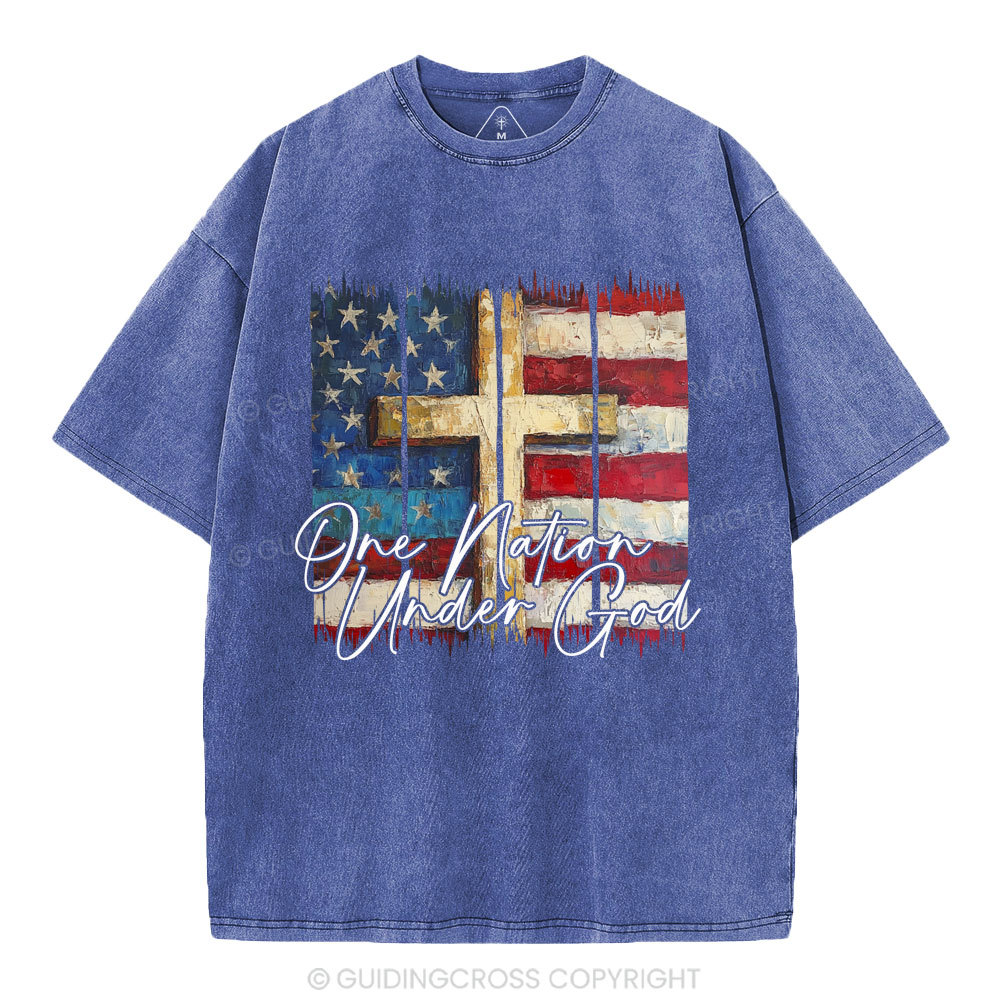 One Nation Under One God Cross Christian Washed T-Shirt