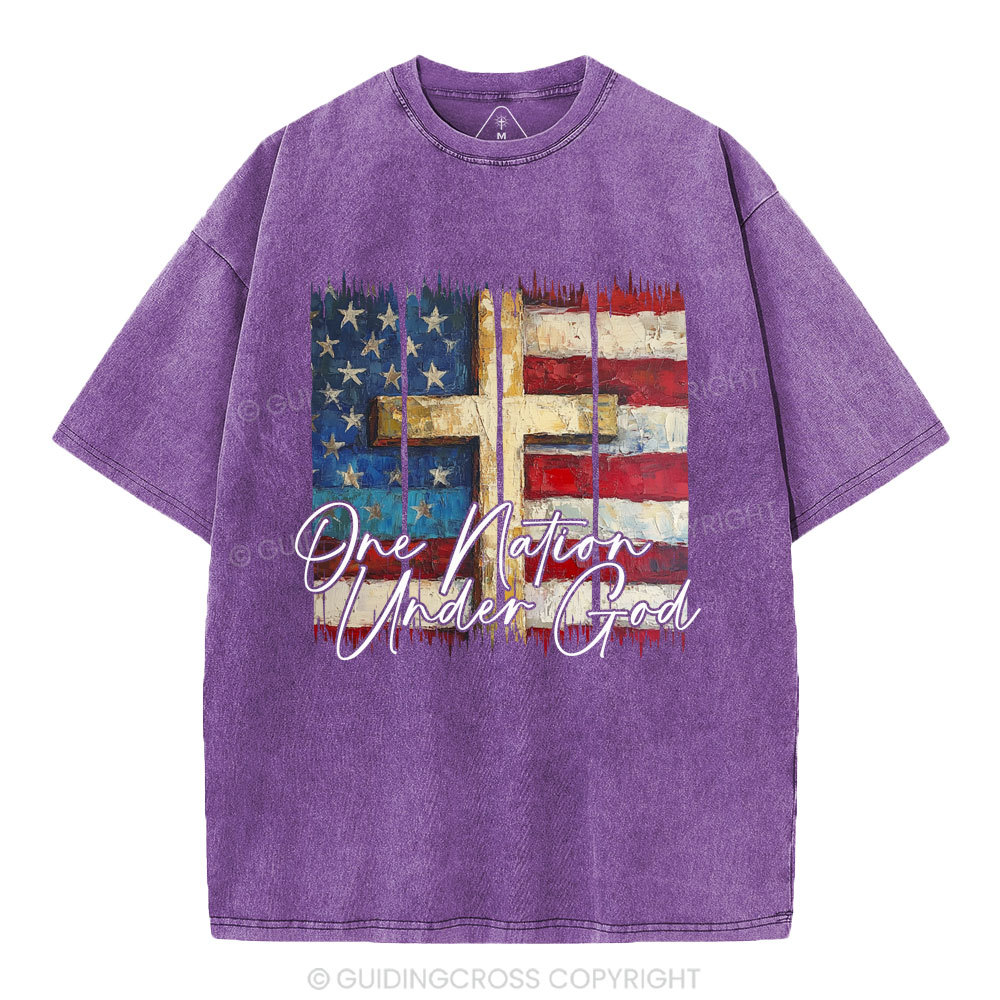 One Nation Under One God Cross Christian Washed T-Shirt