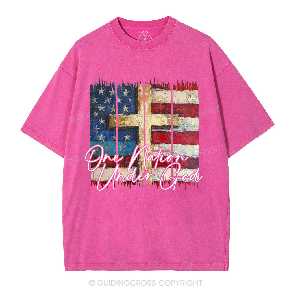 One Nation Under One God Cross Christian Washed T-Shirt