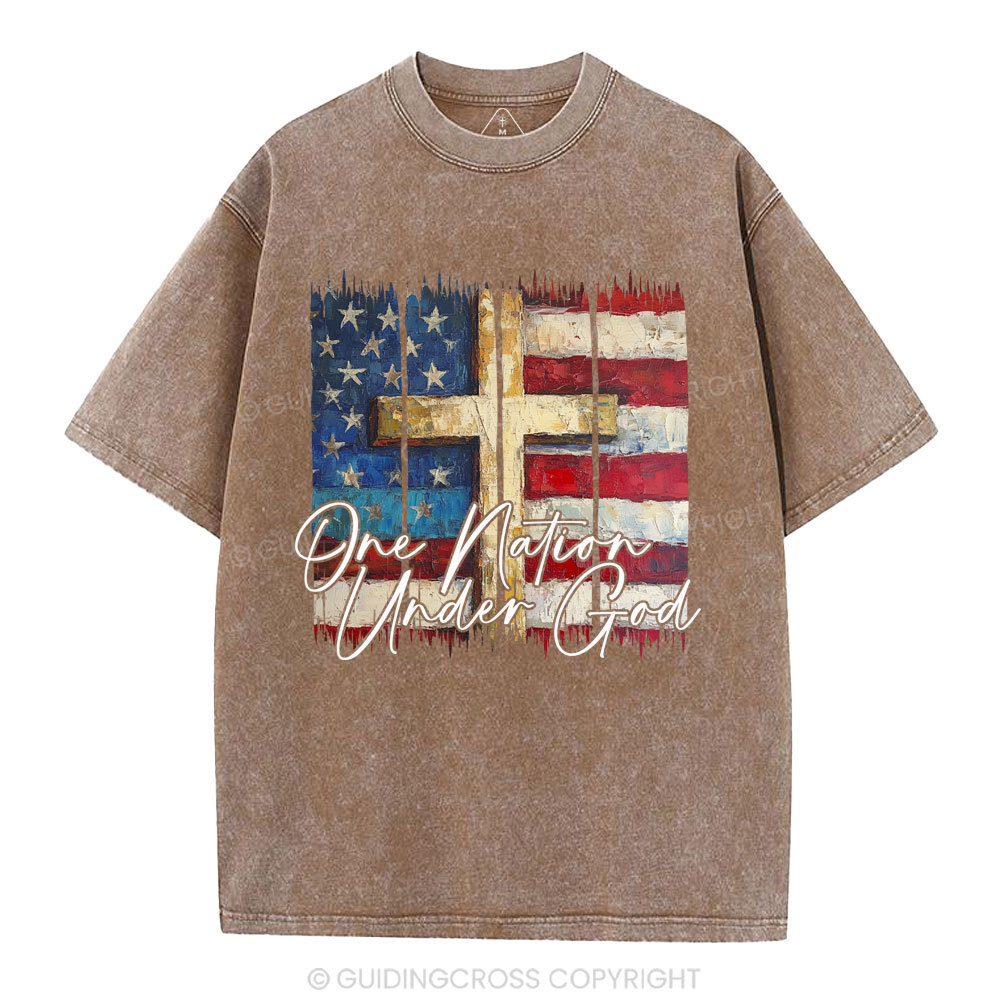 One Nation Under One God Cross Christian Washed T-Shirt