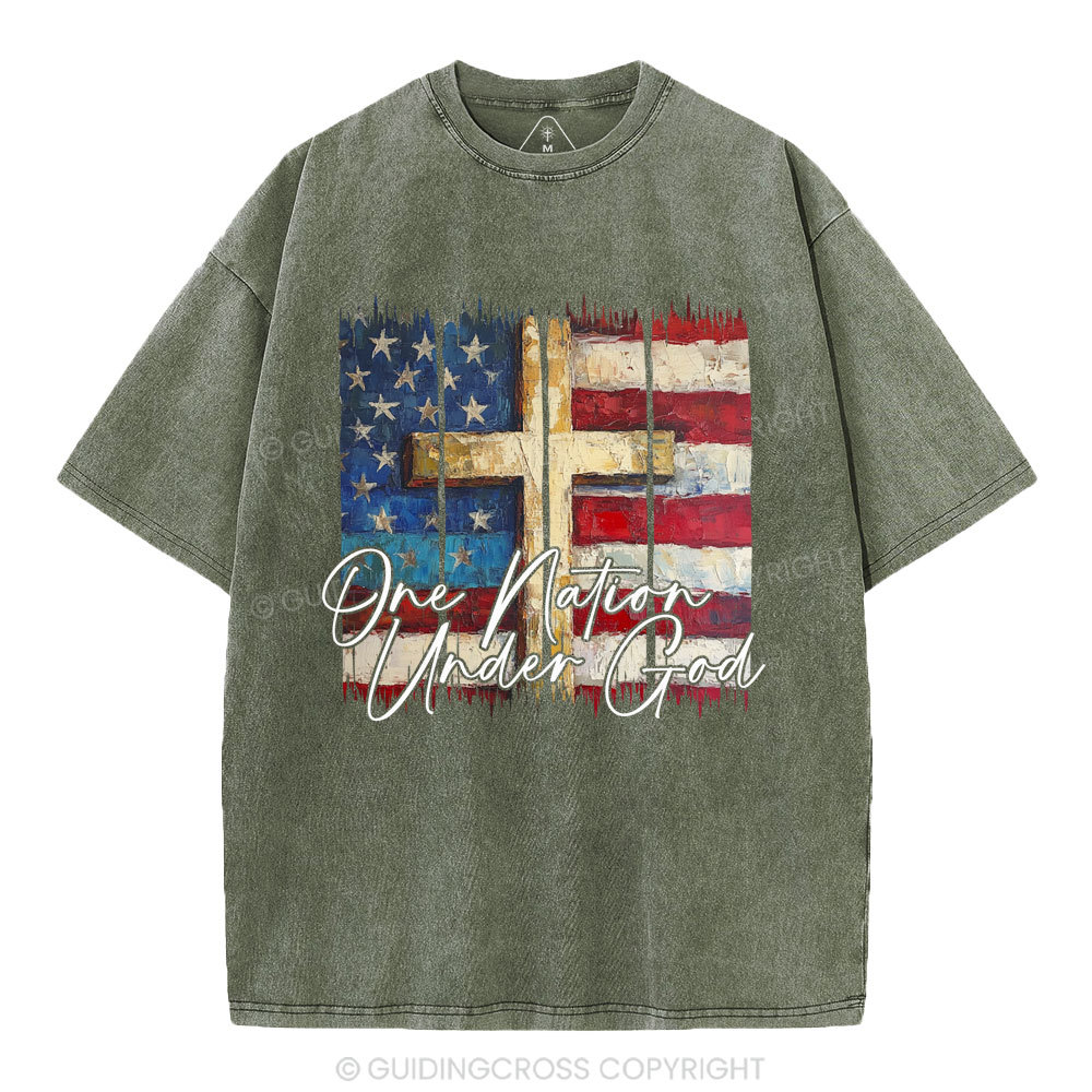 One Nation Under One God Cross Christian Washed T-Shirt