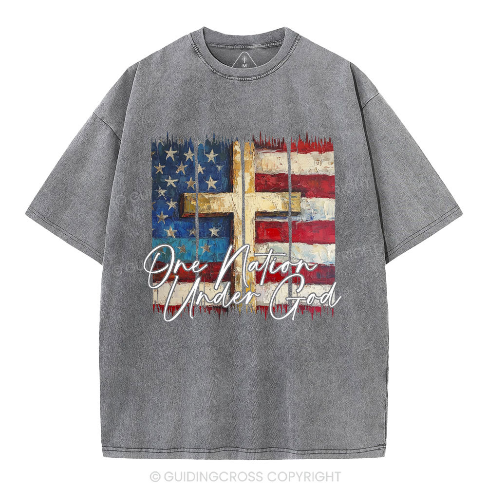 One Nation Under One God Cross Christian Washed T-Shirt
