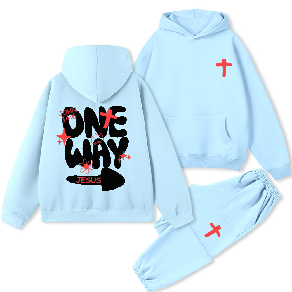One Way Jesus Christian Premium Fleece Hoodie Set