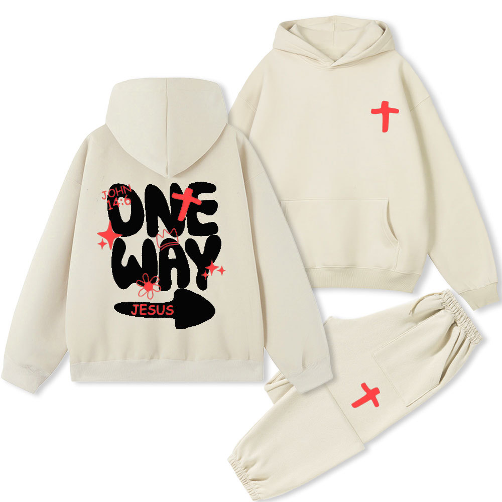 One Way Jesus Christian Premium Fleece Hoodie Set