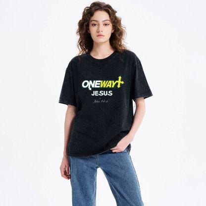 One Way Jesus Christian Washed T-Shirt