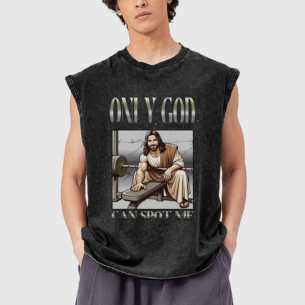Only God Can Spot Me Christian Washed Tank Top