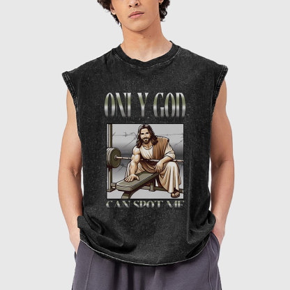 Only God Can Spot Me Christian Washed Tank Top