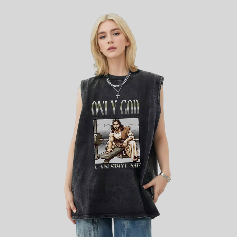 Only God Can Spot Me Christian Washed Tank Top
