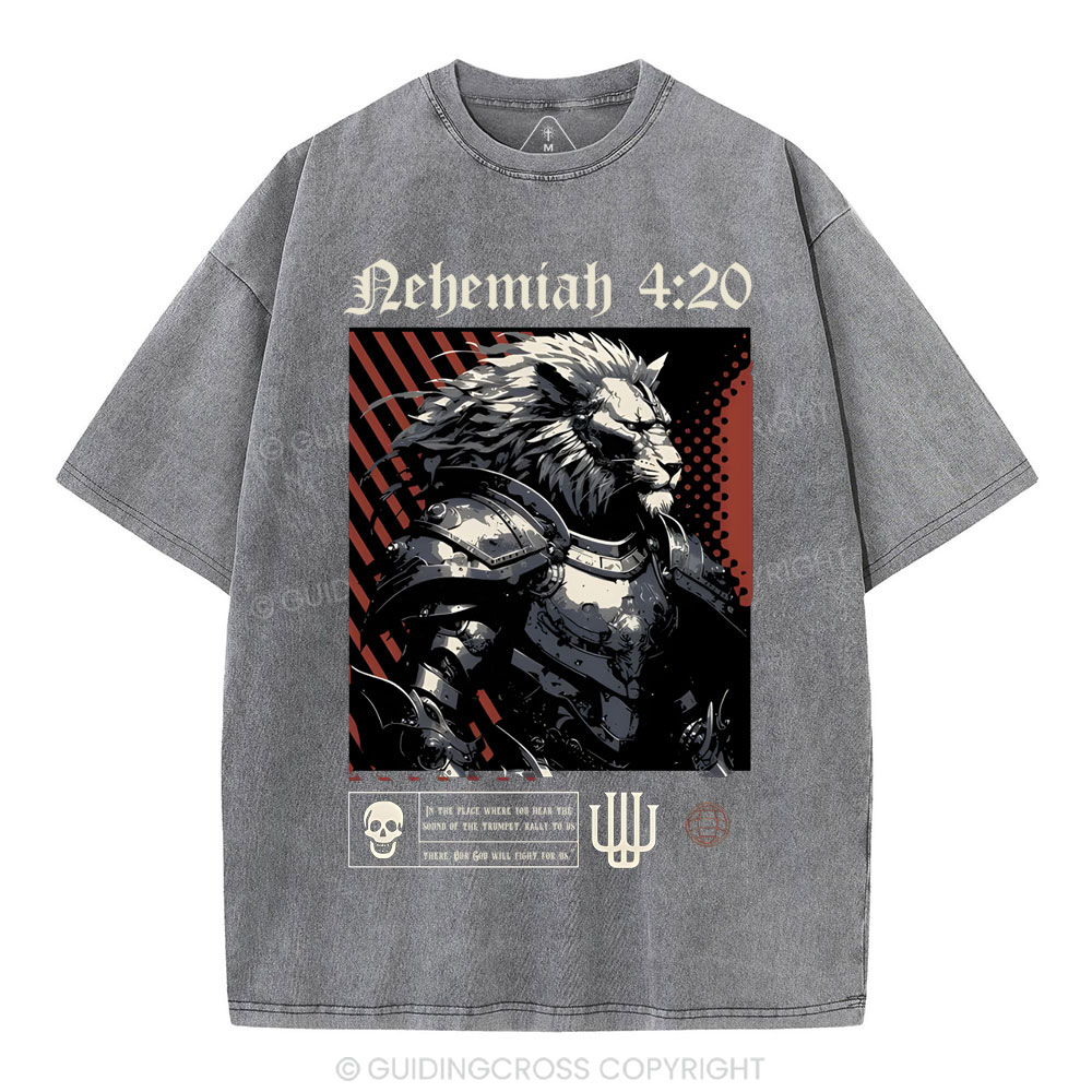 Our God Will Fight For Us Christian Washed T-Shirt