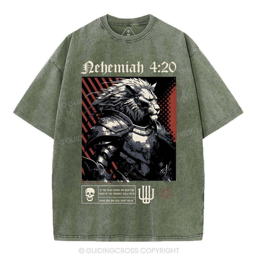 Our God Will Fight For Us Christian Washed T-Shirt
