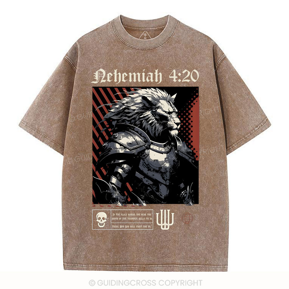 Our God Will Fight For Us Christian Washed T-Shirt