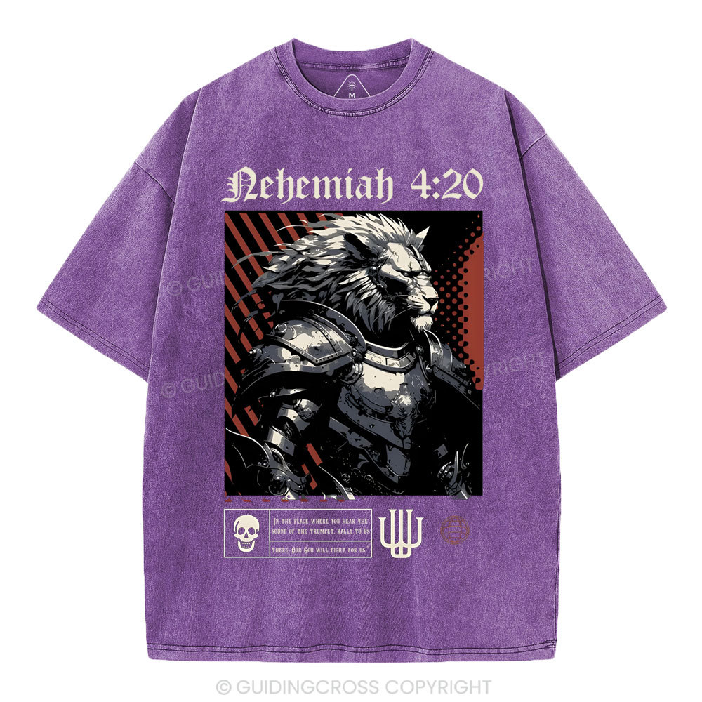 Our God Will Fight For Us Christian Washed T-Shirt