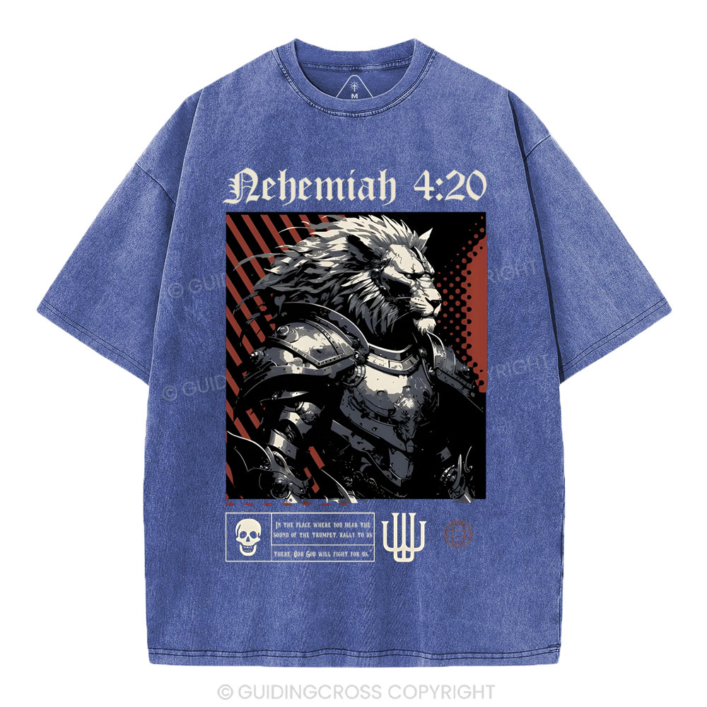 Our God Will Fight For Us Christian Washed T-Shirt