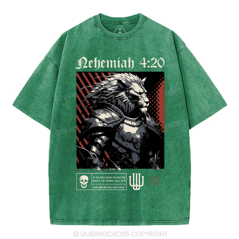 Our God Will Fight For Us Christian Washed T-Shirt