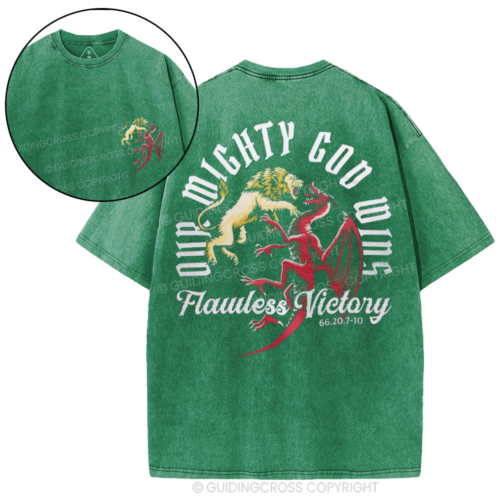 Our Mighty God Wins Christian Washed T-Shirt