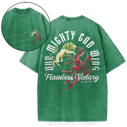 Our Mighty God Wins Christian Washed T-Shirt