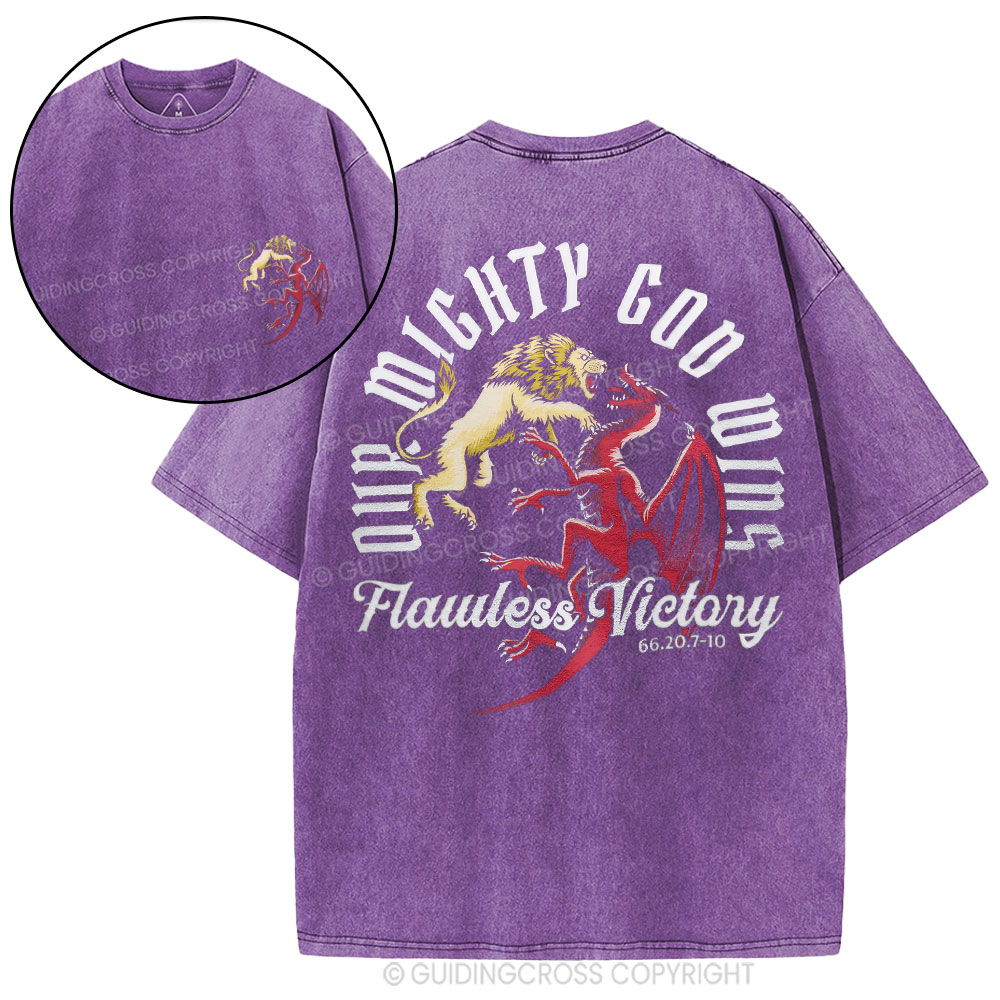 Our Mighty God Wins Christian Washed T-Shirt