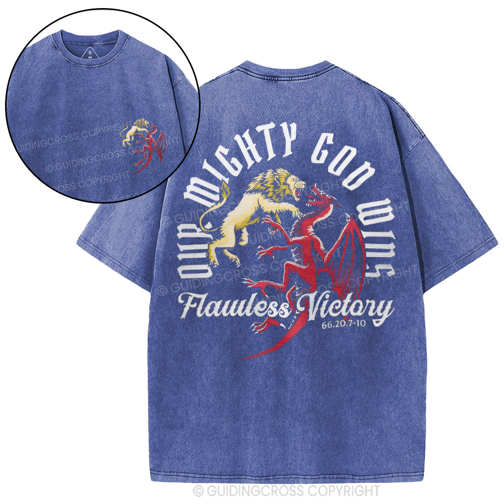 Our Mighty God Wins Christian Washed T-Shirt