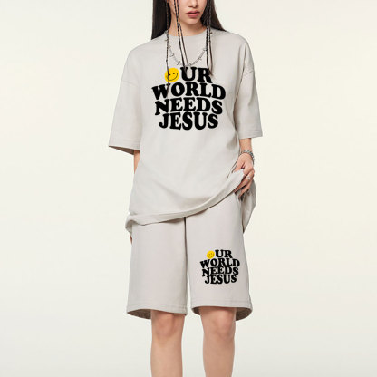 Our World Needs Jesus Christian Washed T-Shirt & Shorts