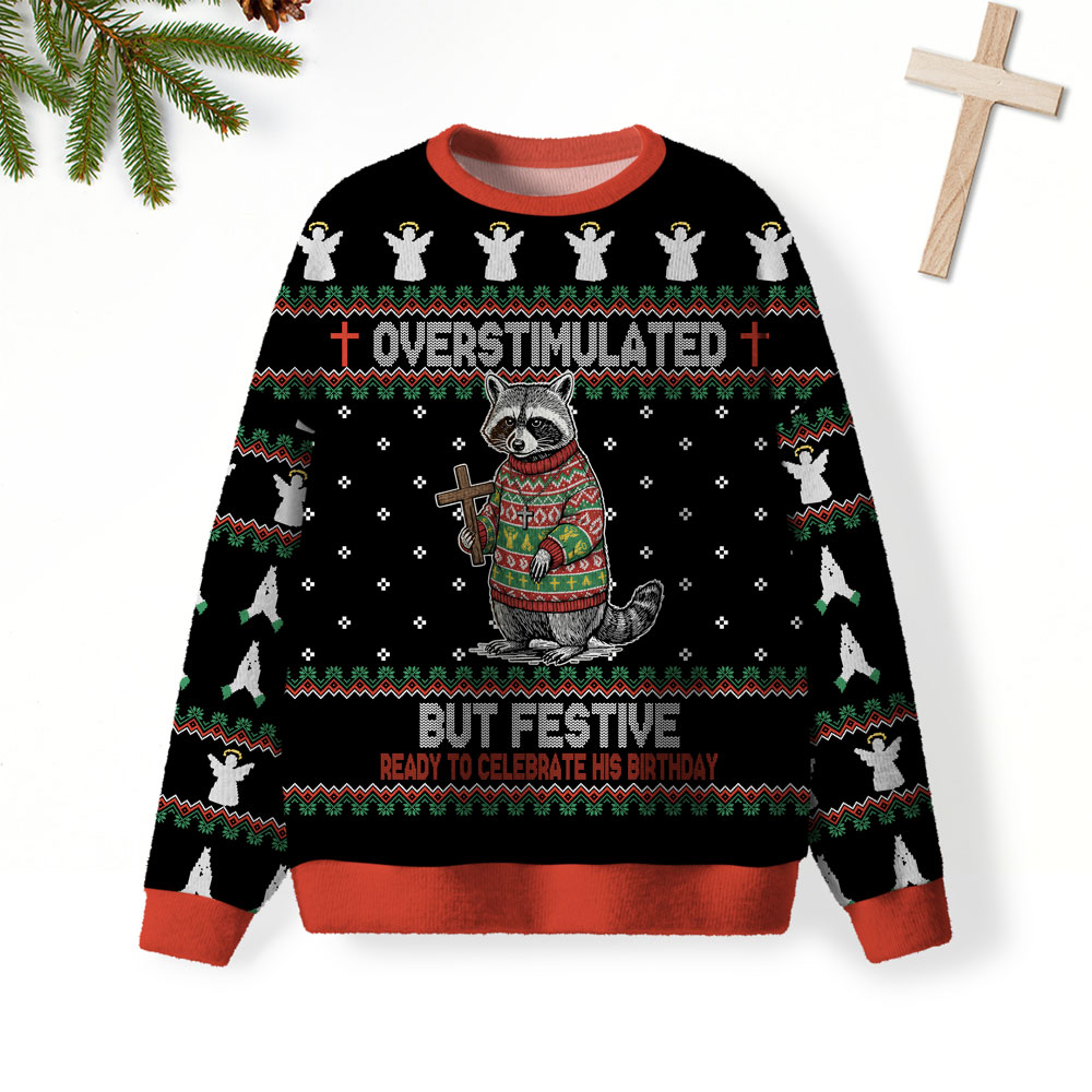 Overstimulated But Festive Christian Lightweight Sweater