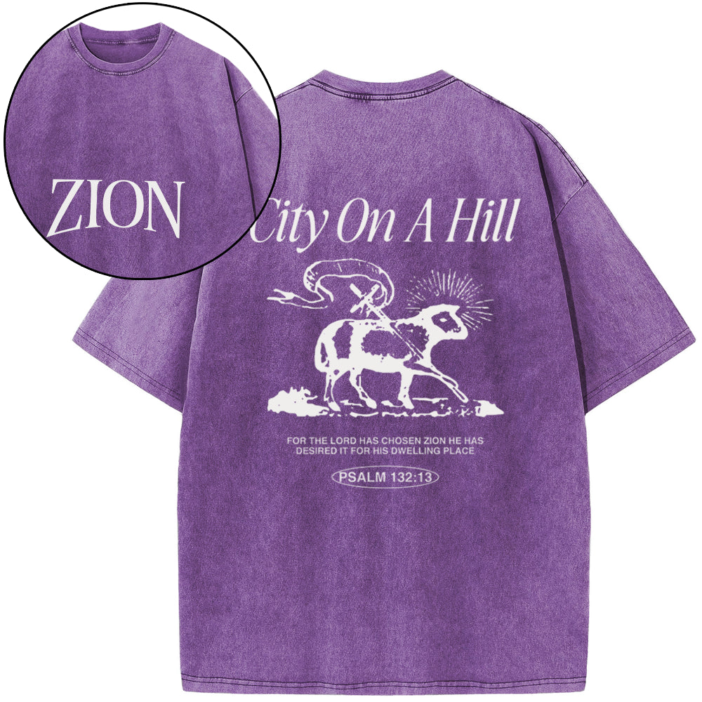 Zion City On A Hill Christian Washed T-Shirt