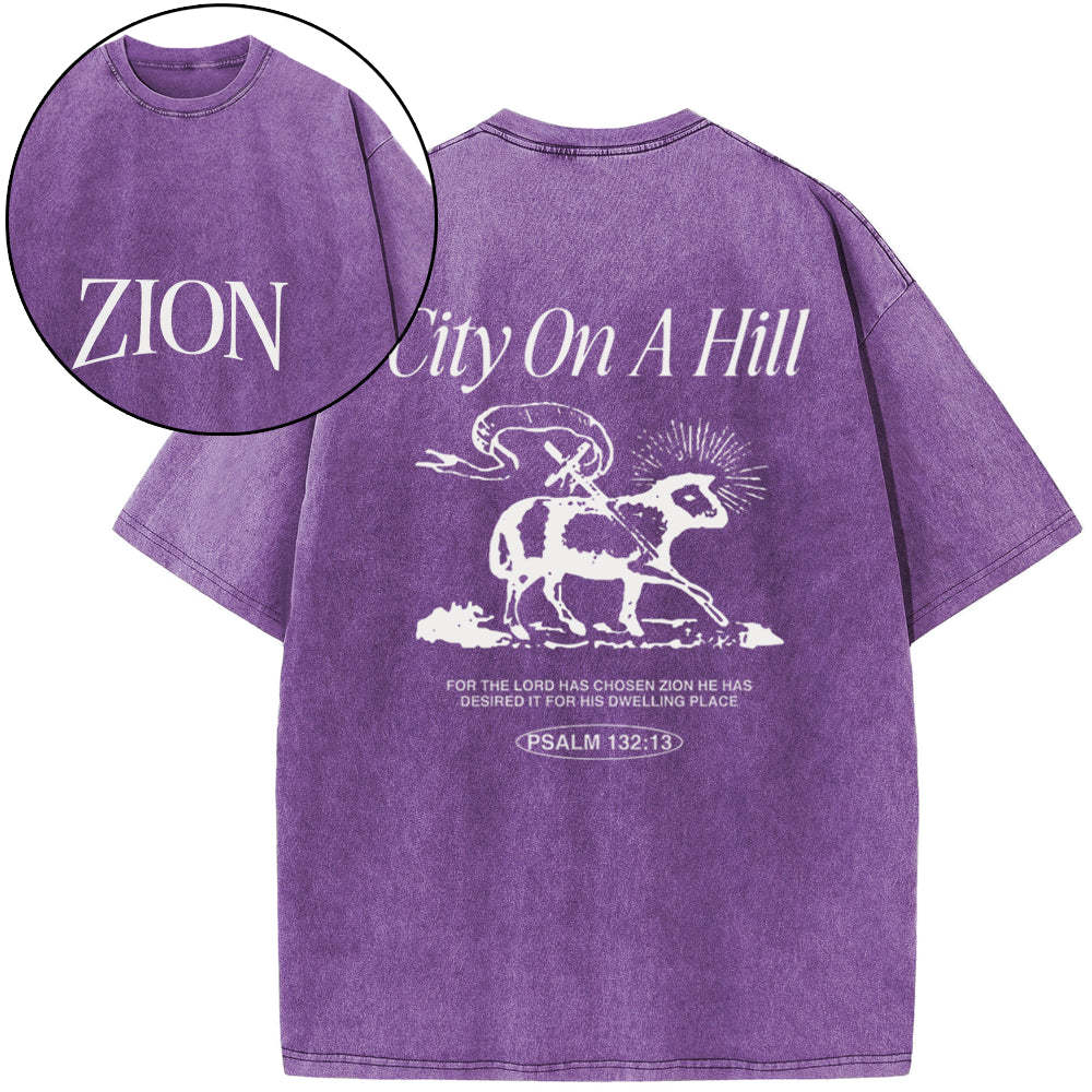 Zion City On A Hill Christian Washed T-Shirt