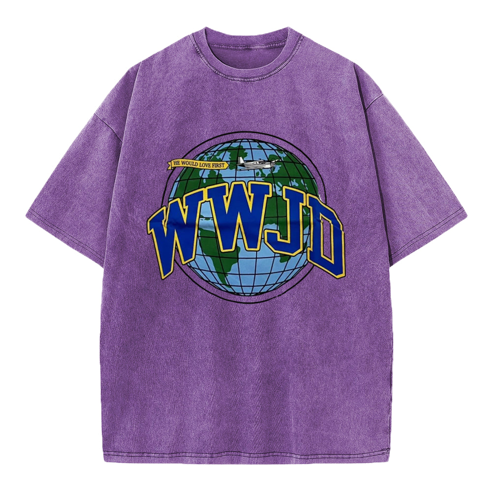 WWJD Globe Christian Washed T-Shirt