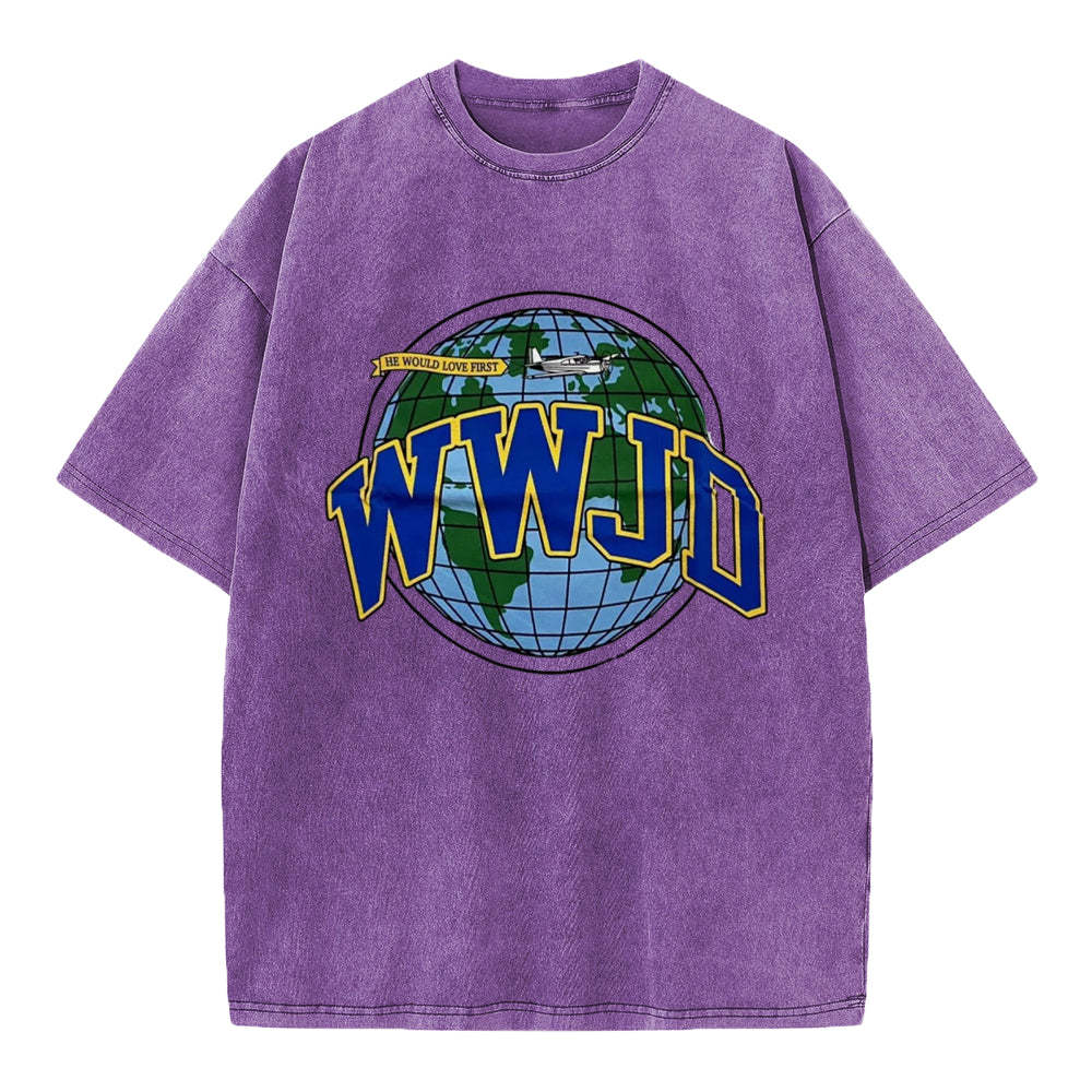 WWJD Globe Christian Washed T-Shirt