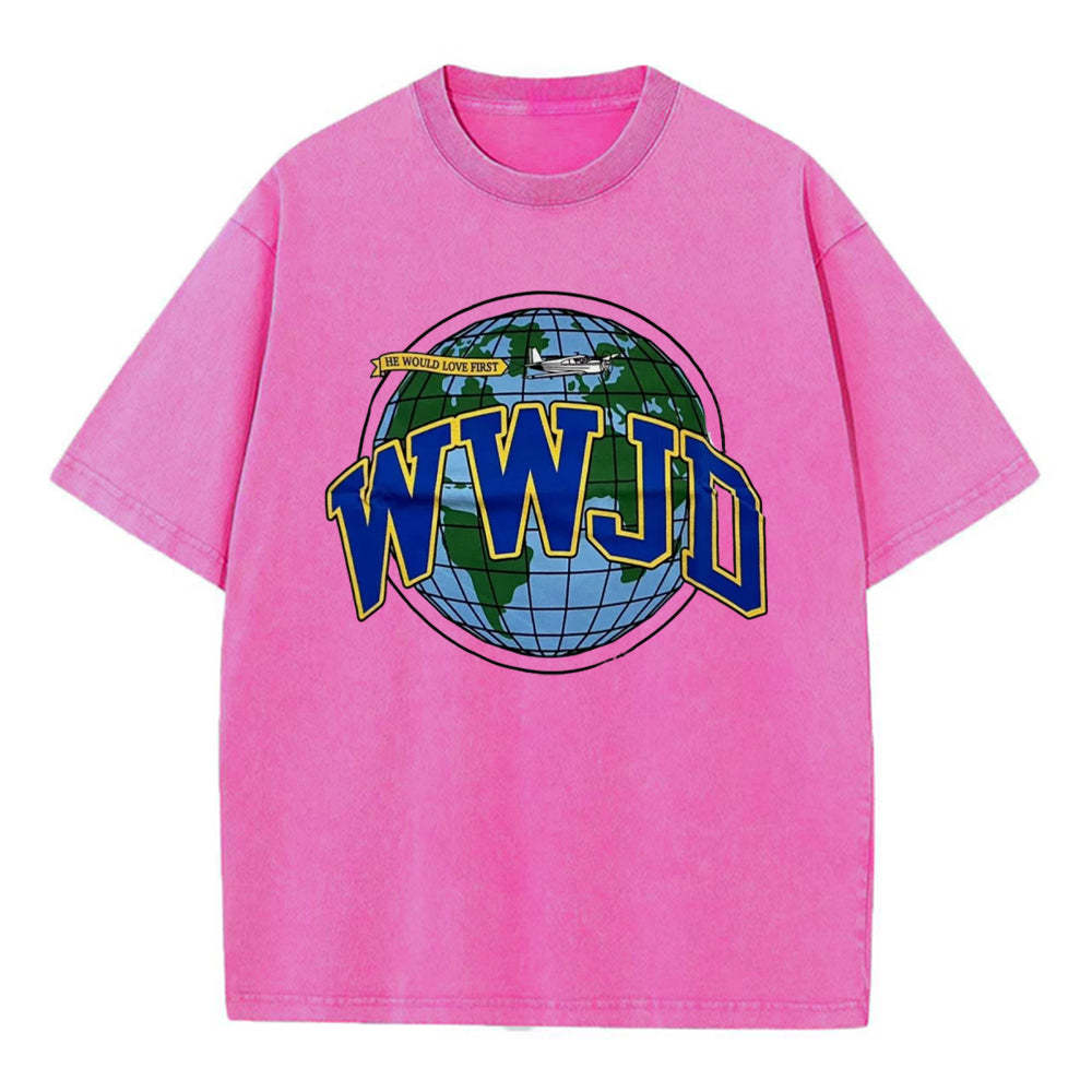 WWJD Globe Christian Washed T-Shirt