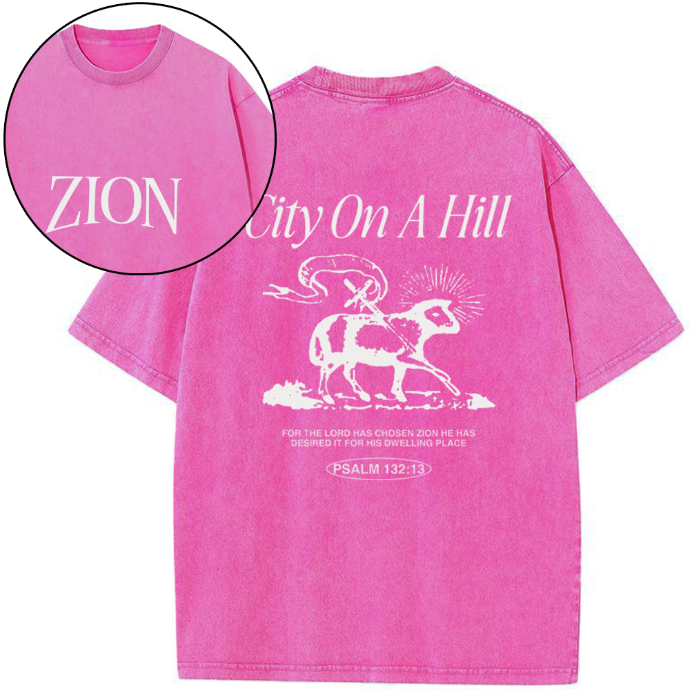 Zion City On A Hill Christian Washed T-Shirt