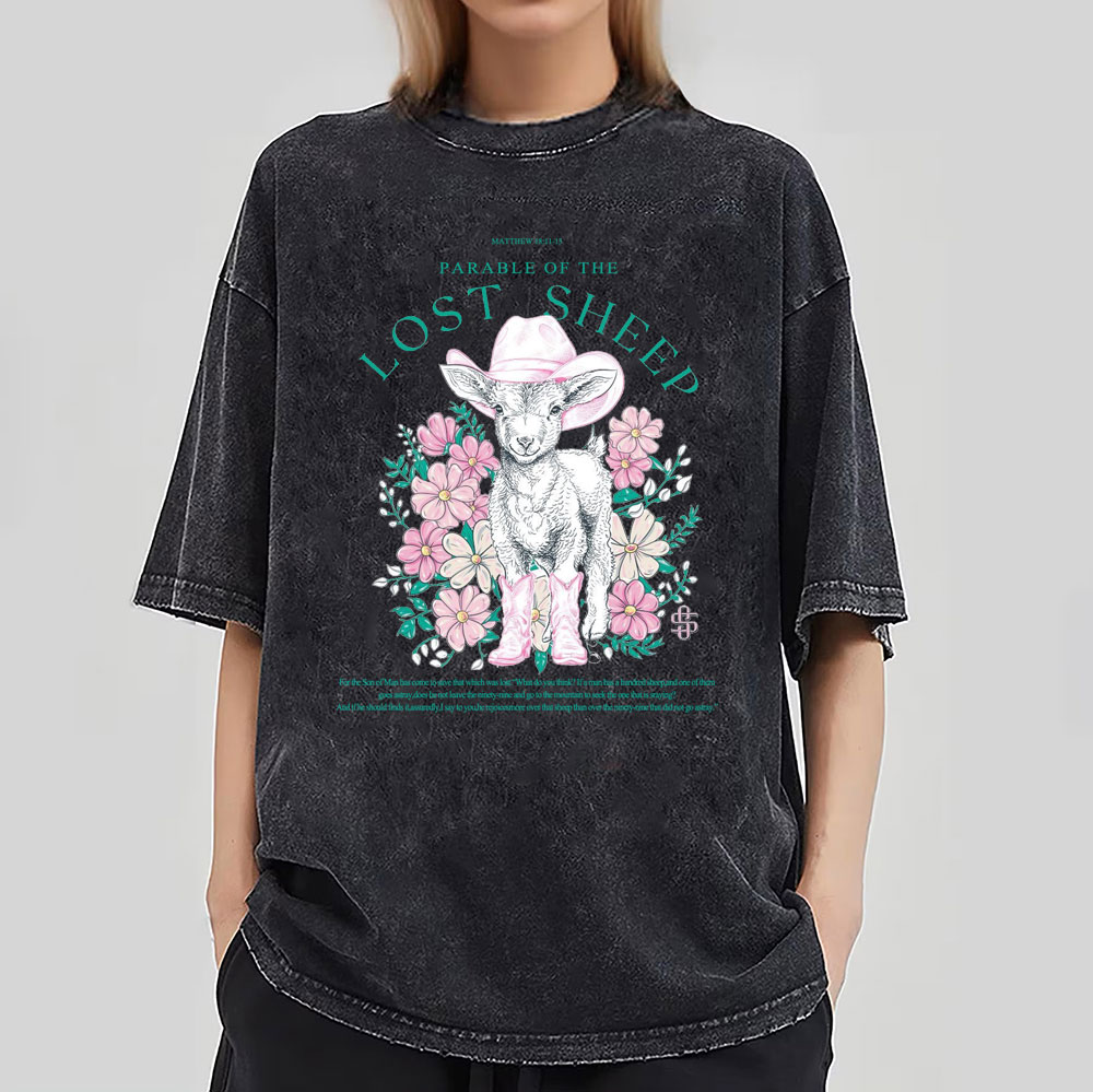 Parable Of The Lost Sheep Christian Washed T-Shirt
