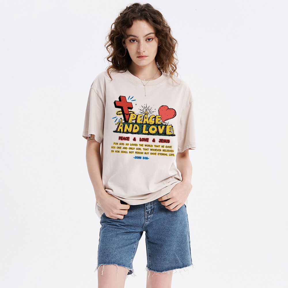 Peace And Love Christian Washed T-Shirt
