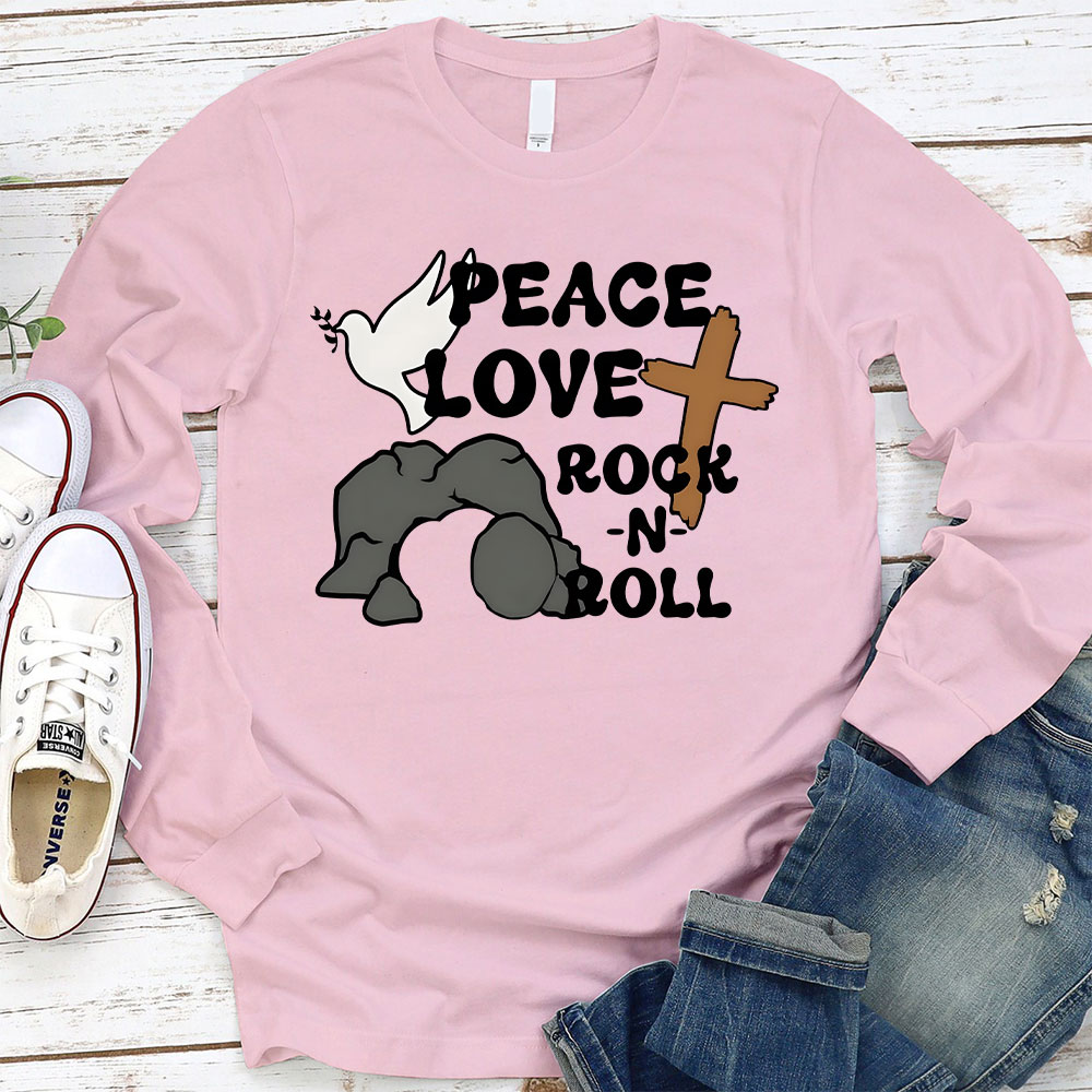 Peace And Love Rock And Roll Christian Long Sleeve Christian T-Shirt
