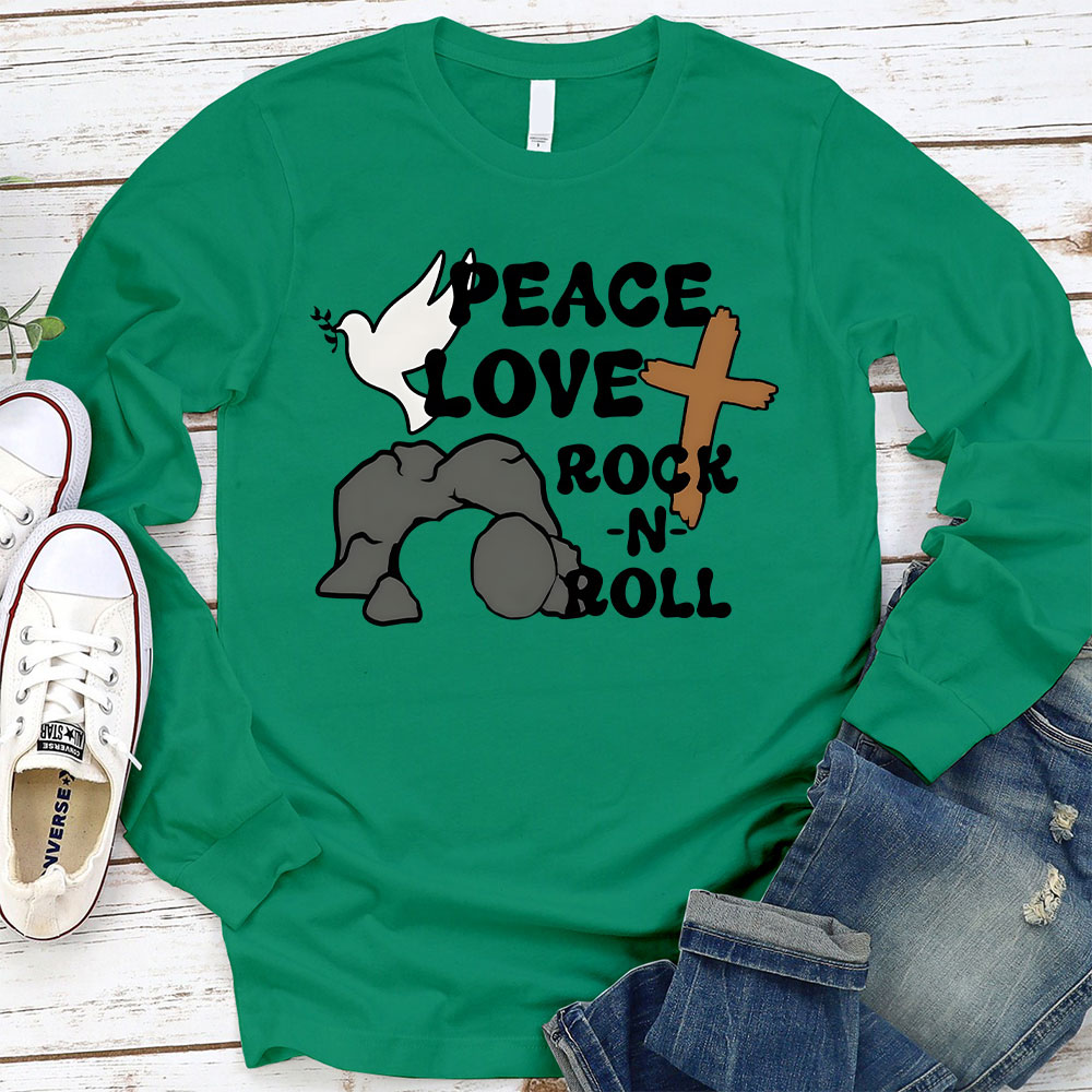 Peace And Love Rock And Roll Christian Long Sleeve Christian T-Shirt