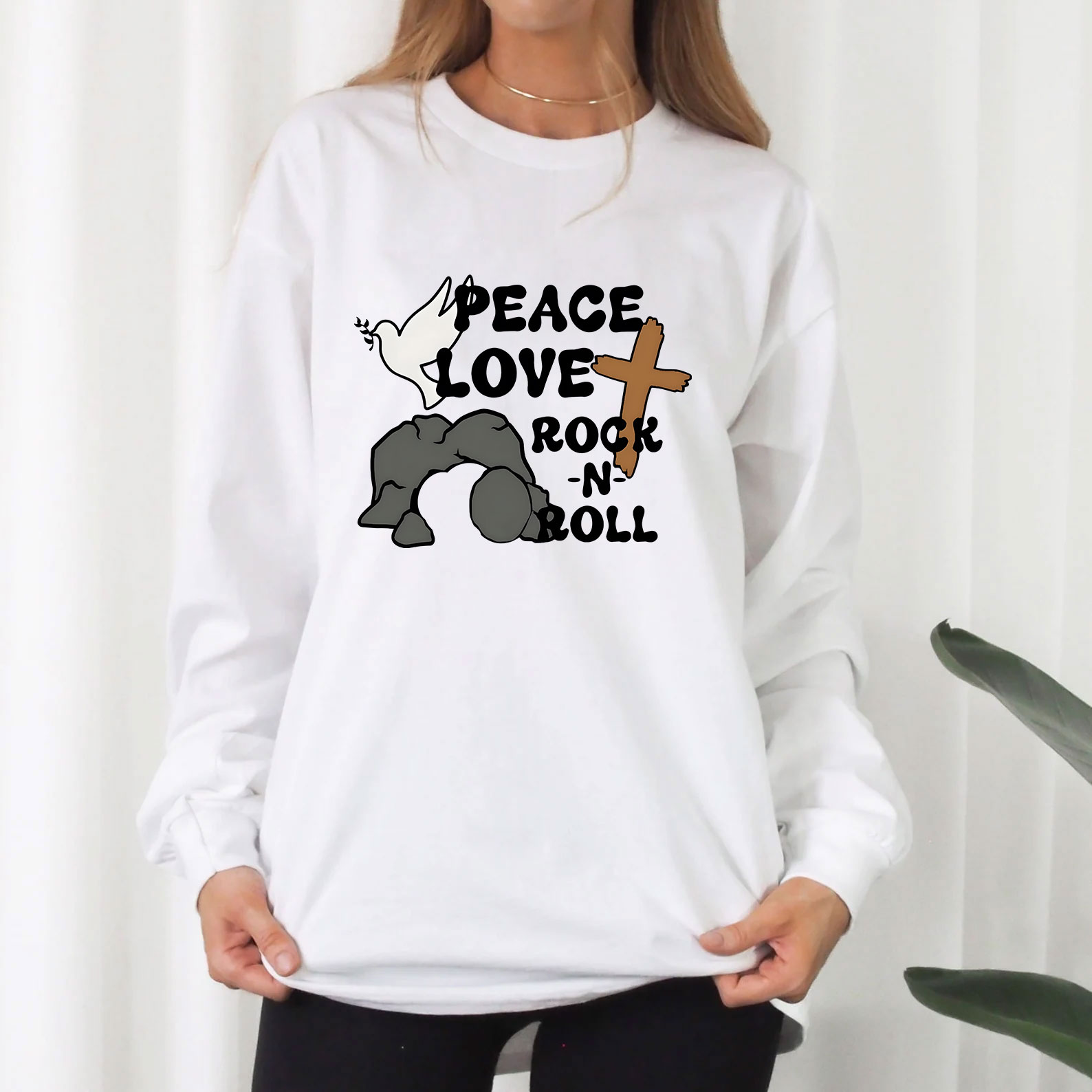 Peace And Love Rock And Roll Christian Long Sleeve Christian T-Shirt
