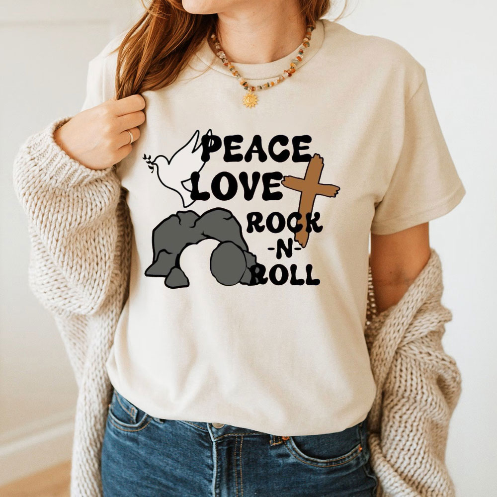 Peace And Love Rock And Roll Christian T-Shirt