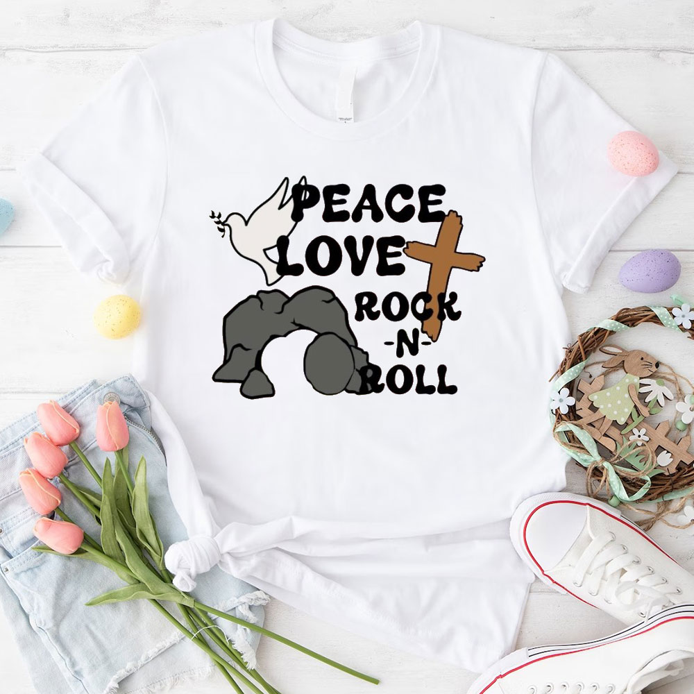 Peace And Love Rock And Roll Christian T-Shirt