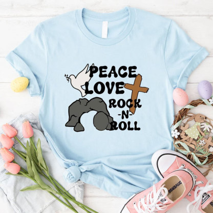 Peace And Love Rock And Roll Christian T-Shirt