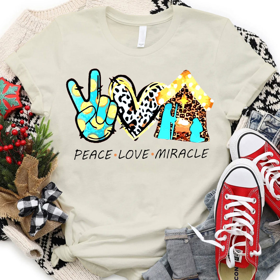 Peace And Love With Miracle Christian Christmas  T-Shirt
