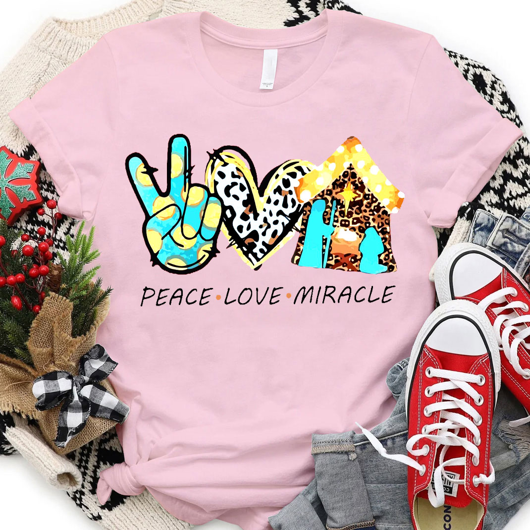 Peace And Love With Miracle Christian Christmas  T-Shirt