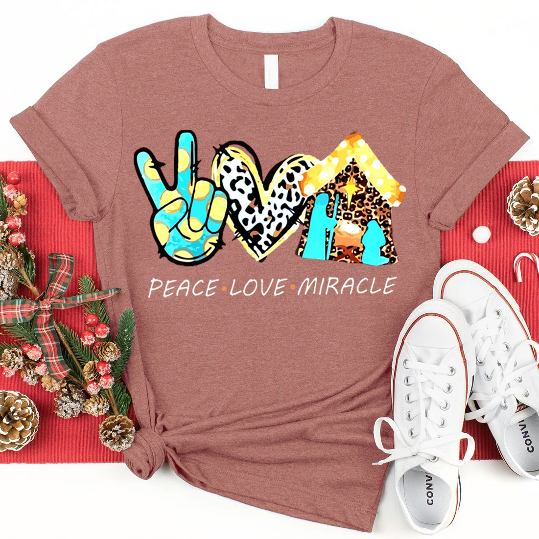 Peace And Love With Miracle Christian Christmas  T-Shirt