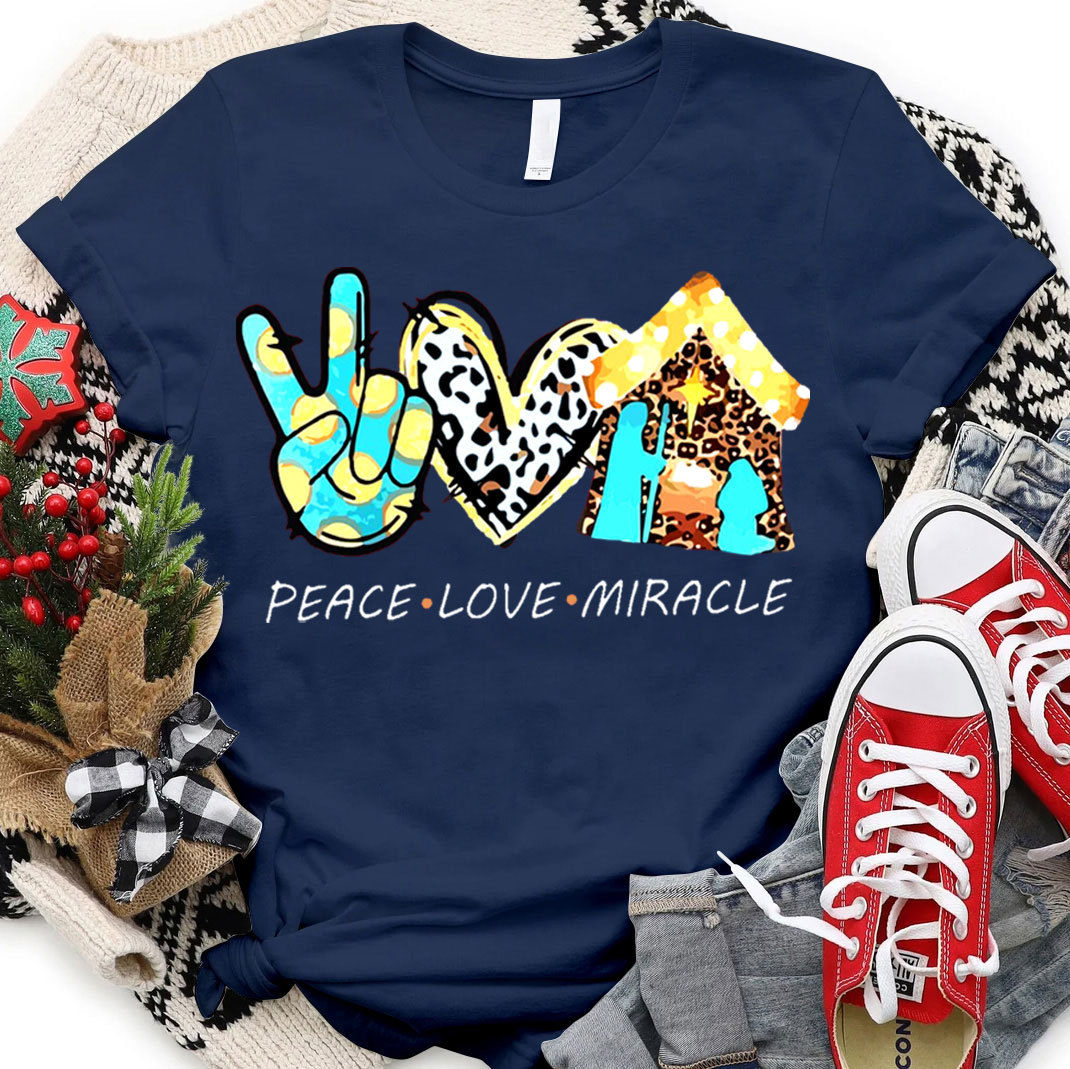 Peace And Love With Miracle Christian Christmas T-Shirt