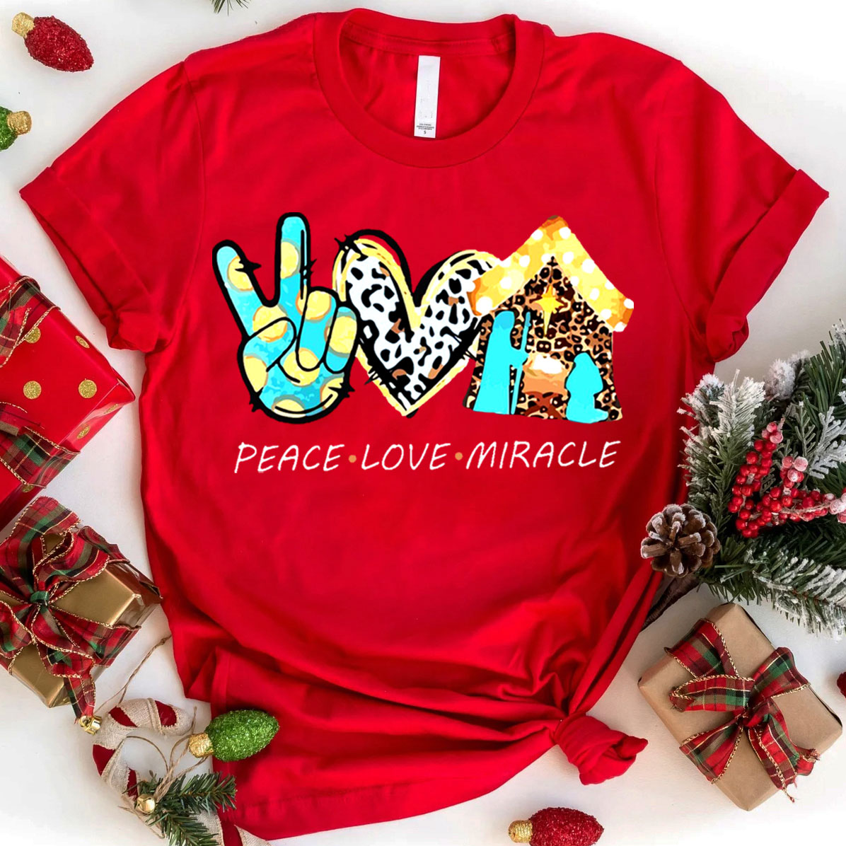 Peace And Love With Miracle Christian Christmas  T-Shirt