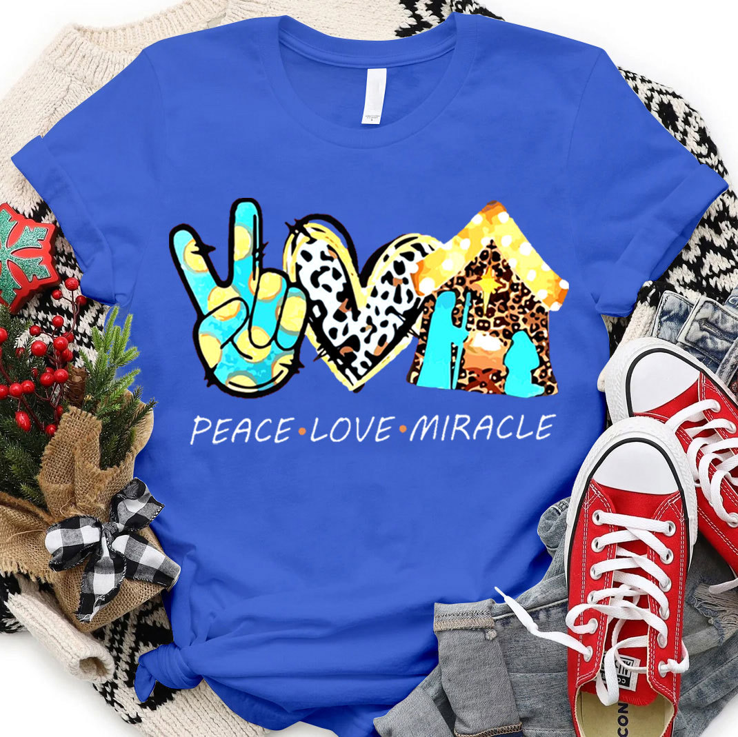 Peace And Love With Miracle Christian Christmas  T-Shirt