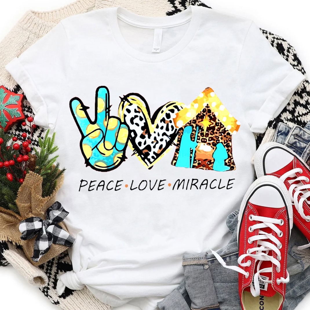Peace And Love With Miracle Christian Christmas  T-Shirt