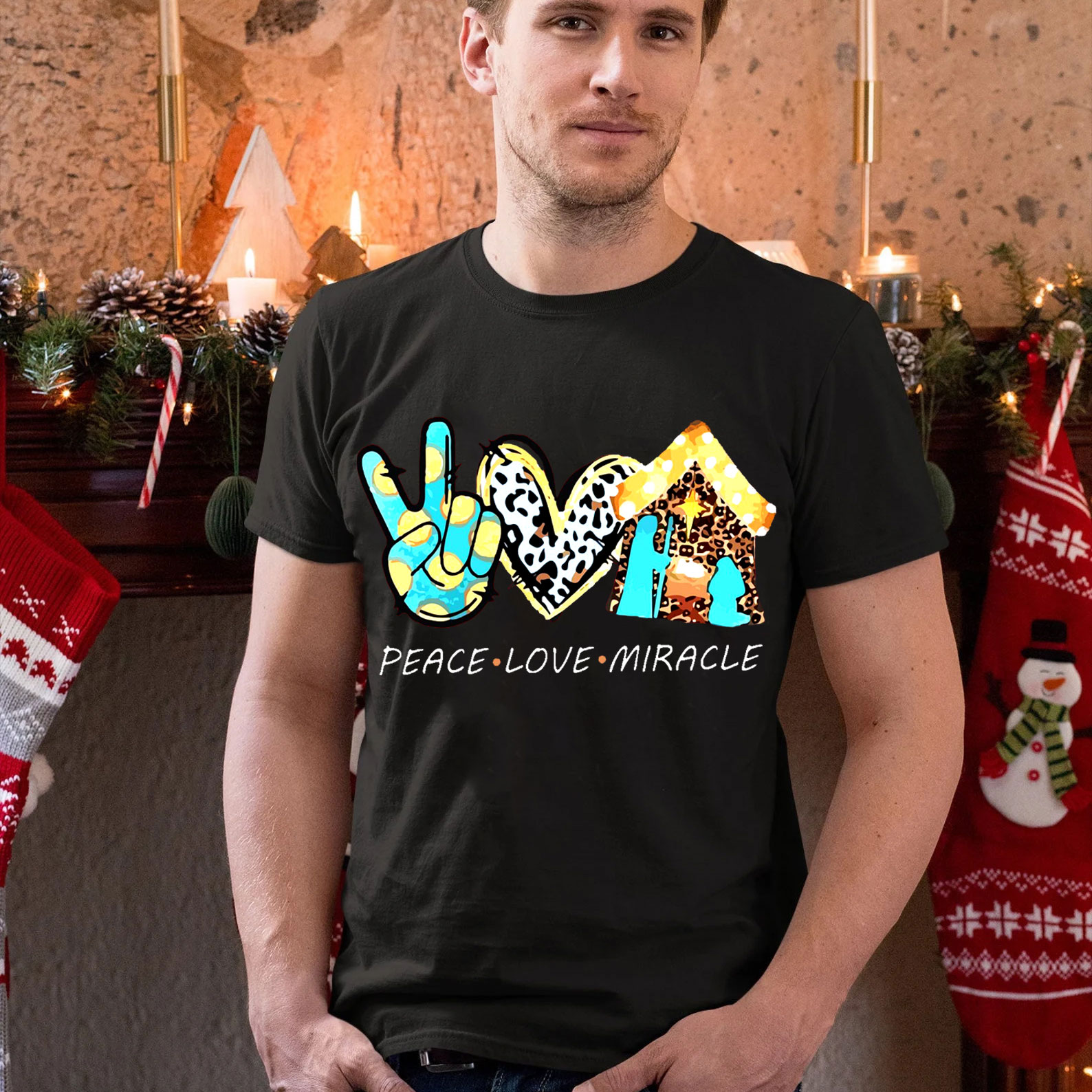 Peace And Love With Miracle Christian Christmas  T-Shirt