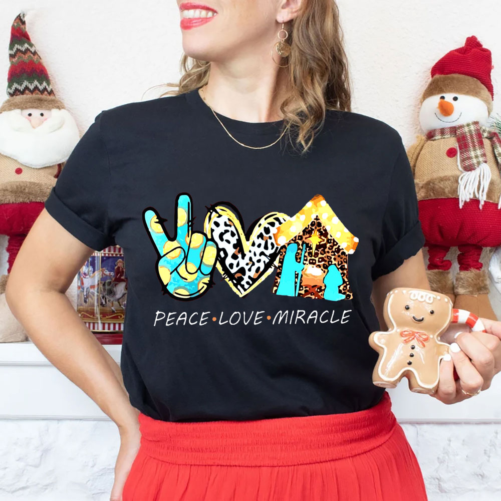 Peace And Love With Miracle Christian Christmas  T-Shirt