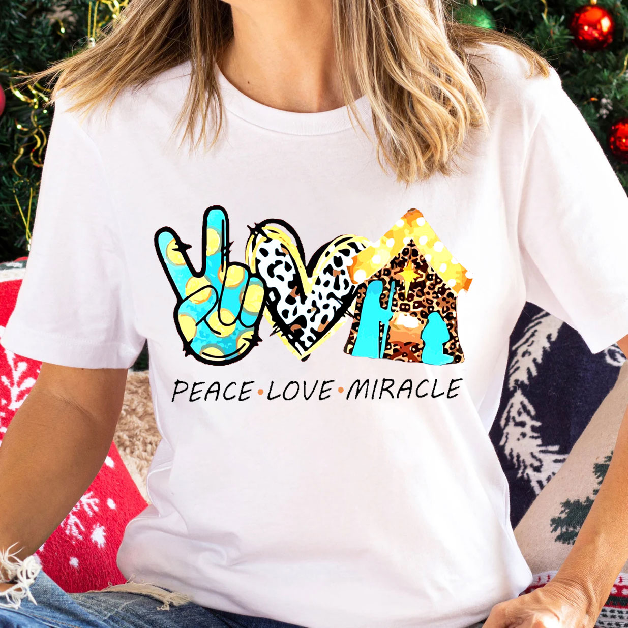 Peace And Love With Miracle Christian Christmas  T-Shirt